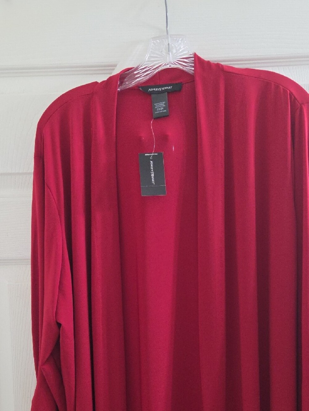 Ashley Stewart Red Open-Front Long Tunic Cardigan - Picture 2 of 7